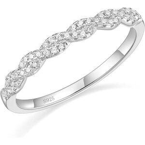 925 Sterling Silver Wedding Band for Women with Cubic Zirconia Twisted Rope Desi